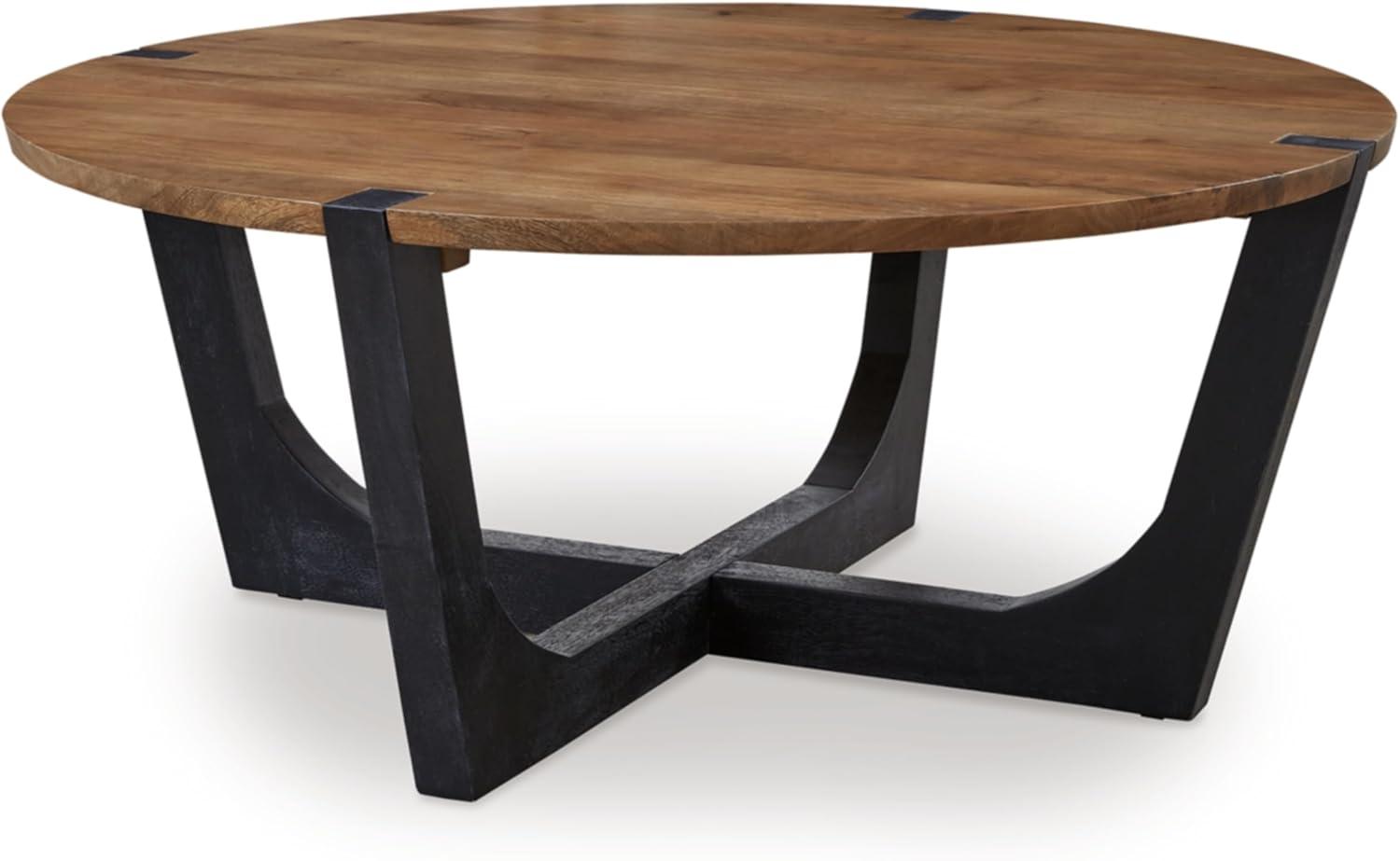 Round Black and Brown Mango Wood Coffee Table