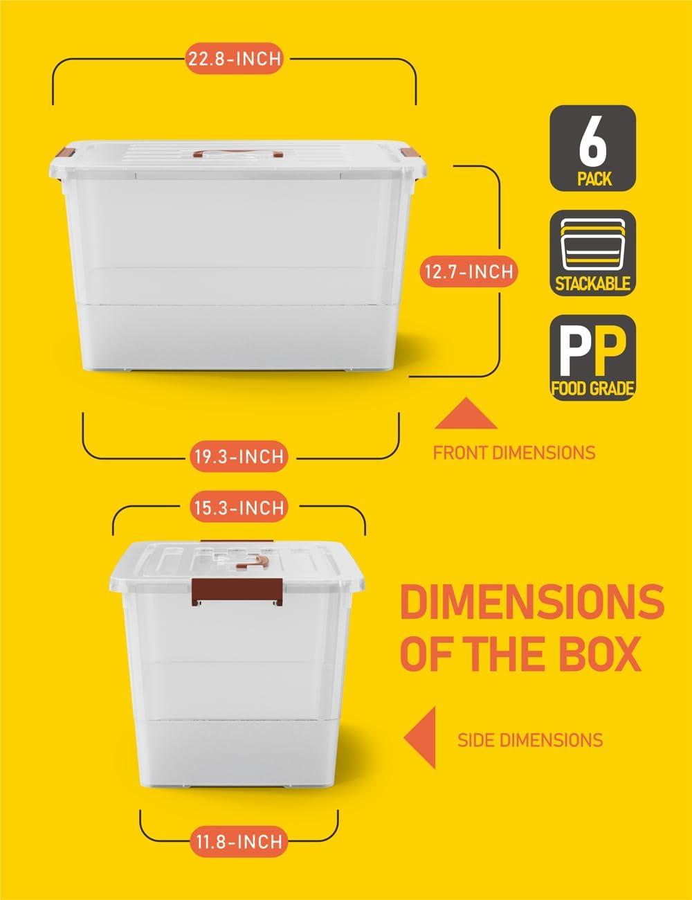 Clear Stackable Plastic Storage Boxes with Lids, 6-Pack, 5 Liters