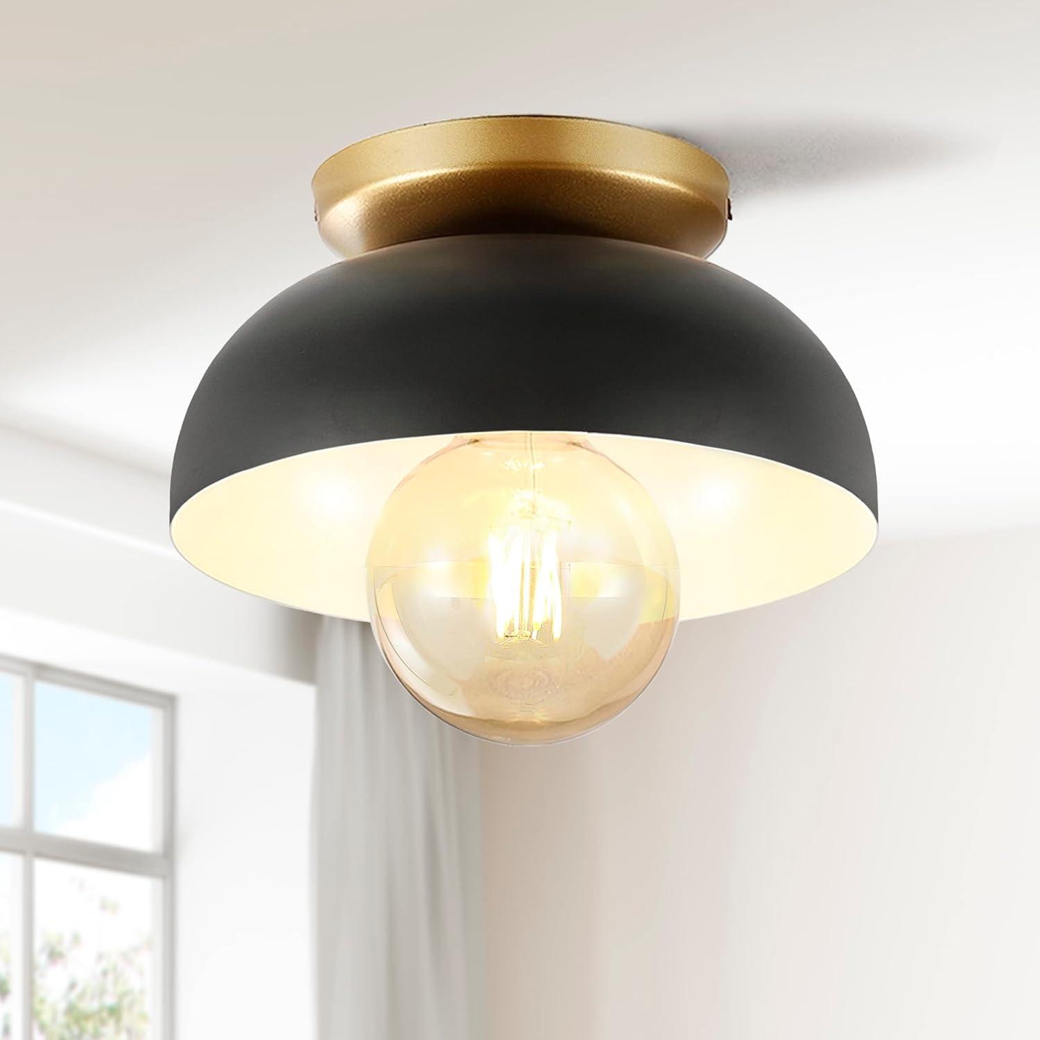 Paulina 8.5" 1-Light Classic Industrial Iron LED Flush Mount, Black/Gold Painting