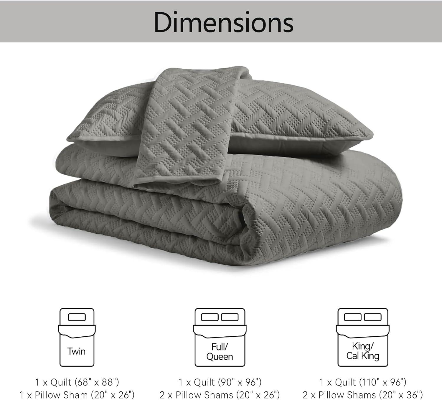 3pc Full/Queen Nina Embossed Quilt Set Gray - VCNY Home: Hypoallergenic Microfiber Coverlet with Shams