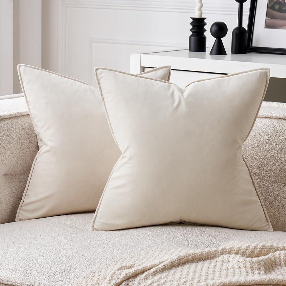 Cream White Velvet 22x22 Pillow Covers Set of 2