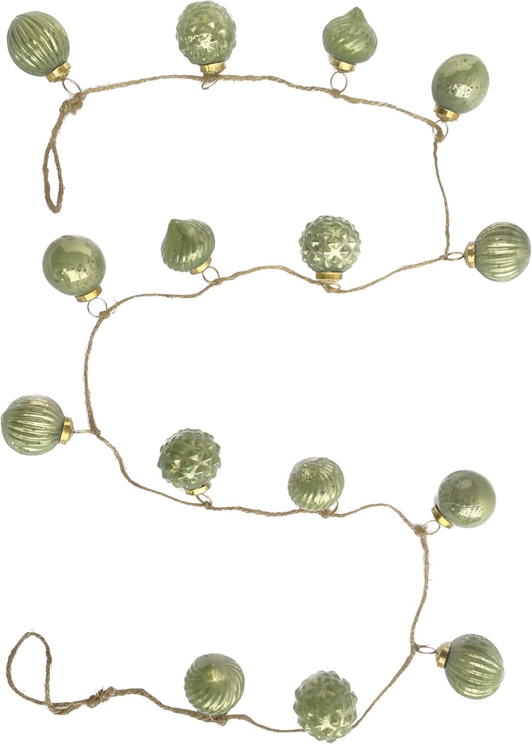 Embossed Mercury Glass Ball Ornament Garland With Jute Cord