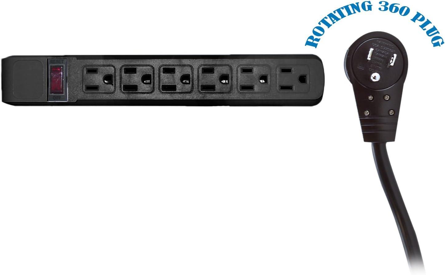 Black 6-Outlet Surge Protector with 4-Foot Cord