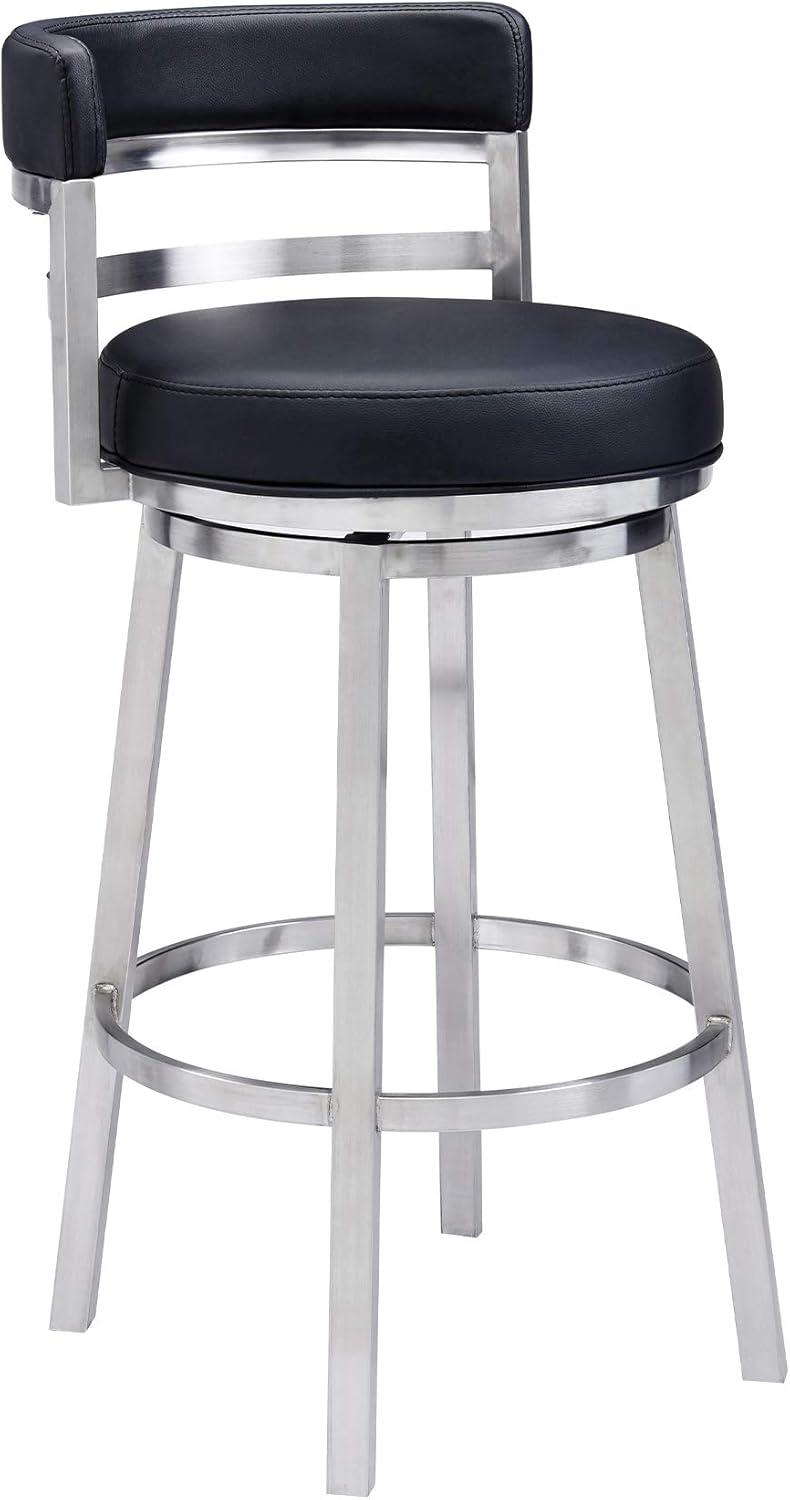 Titana 26" Black Faux Leather and Stainless Steel Swivel Bar Stool