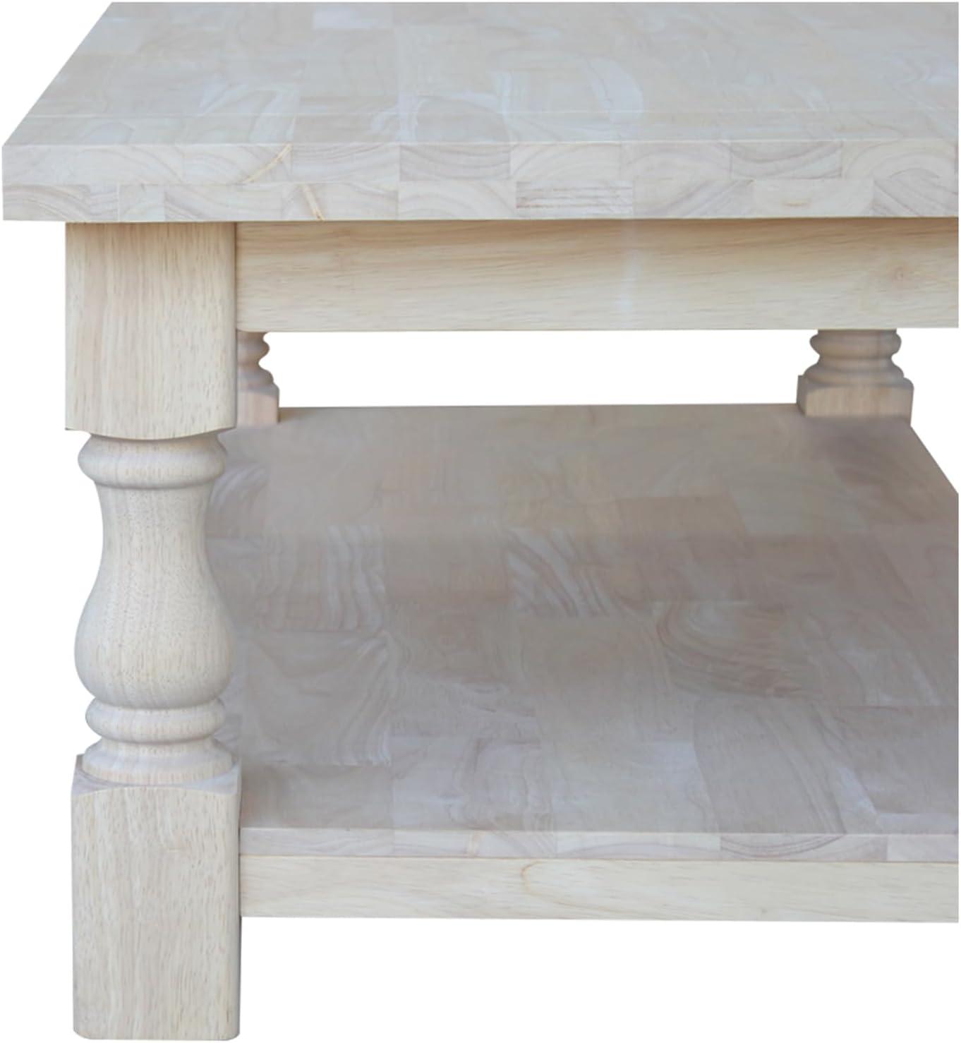 Tuscan Coffee Table - Unfinished - International Concepts: 56" Large Hardwood Coffee Table for Living Room with Fixed Shelf