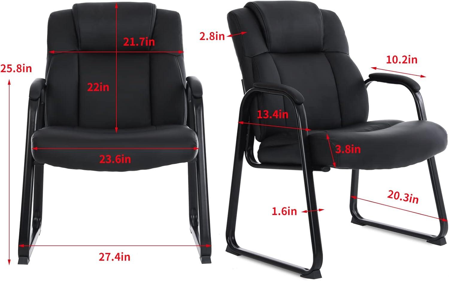 Black Leather Guest Chair with Metal Frame and Padded Armrests