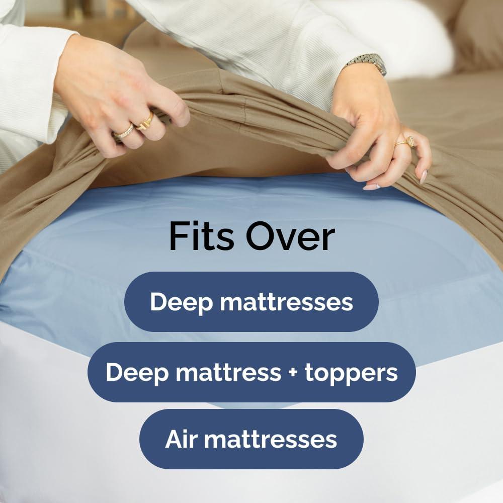 CGK Linens 100% Cotton 400 TC Fitted Sheet Only - Extra Deep Pocket for 18"-24" Mattresses in Beige, Size Full