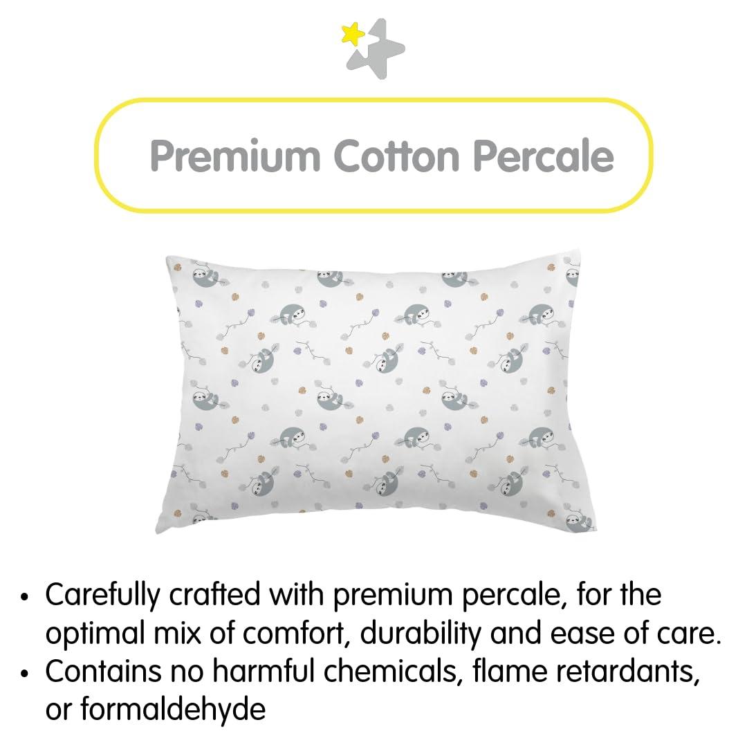 BreathableBaby Cotton Percale Pillowcase, For 13" x 18"/33 x 46 cm Toddler Pillow, Sloths (2-Pack)