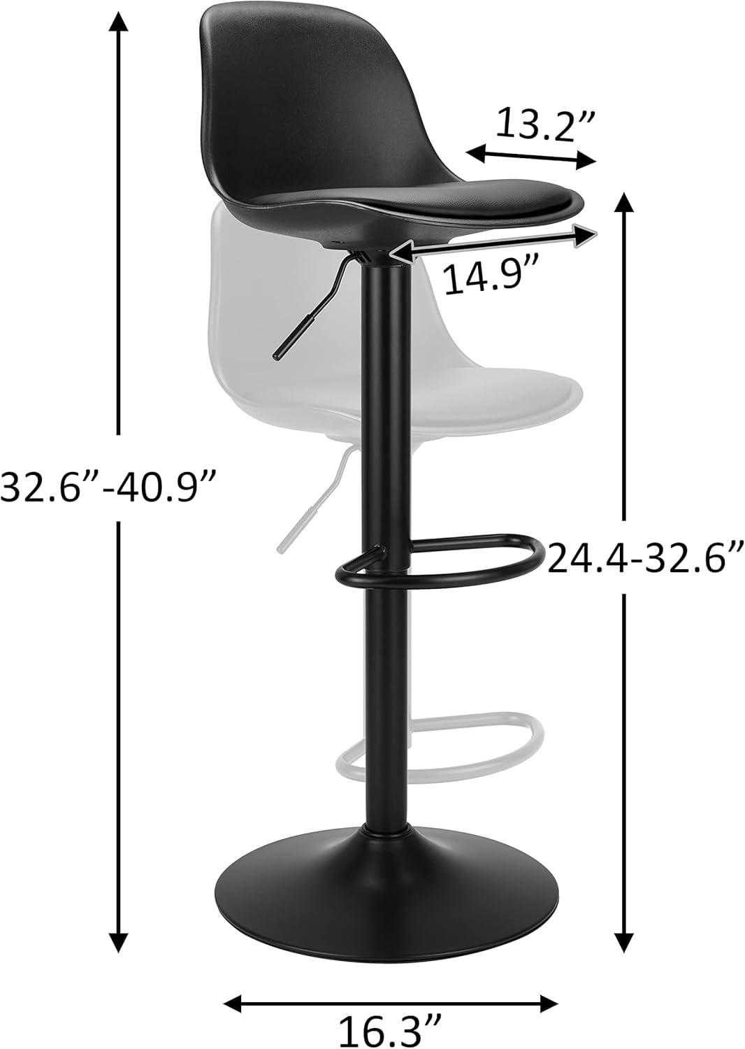 Adjustable Black Metal Swivel Bar Stools with Footrest, Set of 2