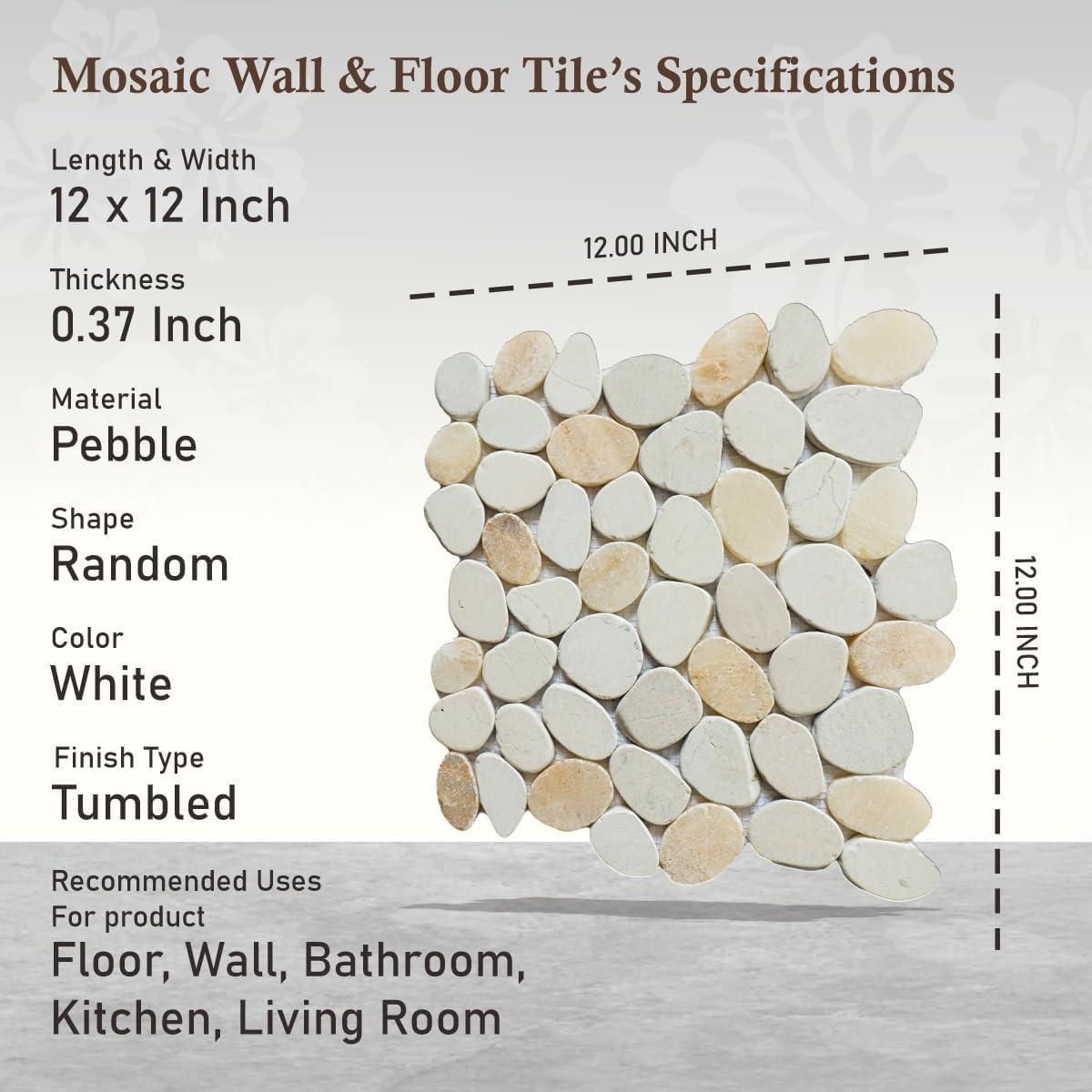 Hawaii 12" x 12" Natural Stone Pebbles Mosaic Wall & Floor Tile