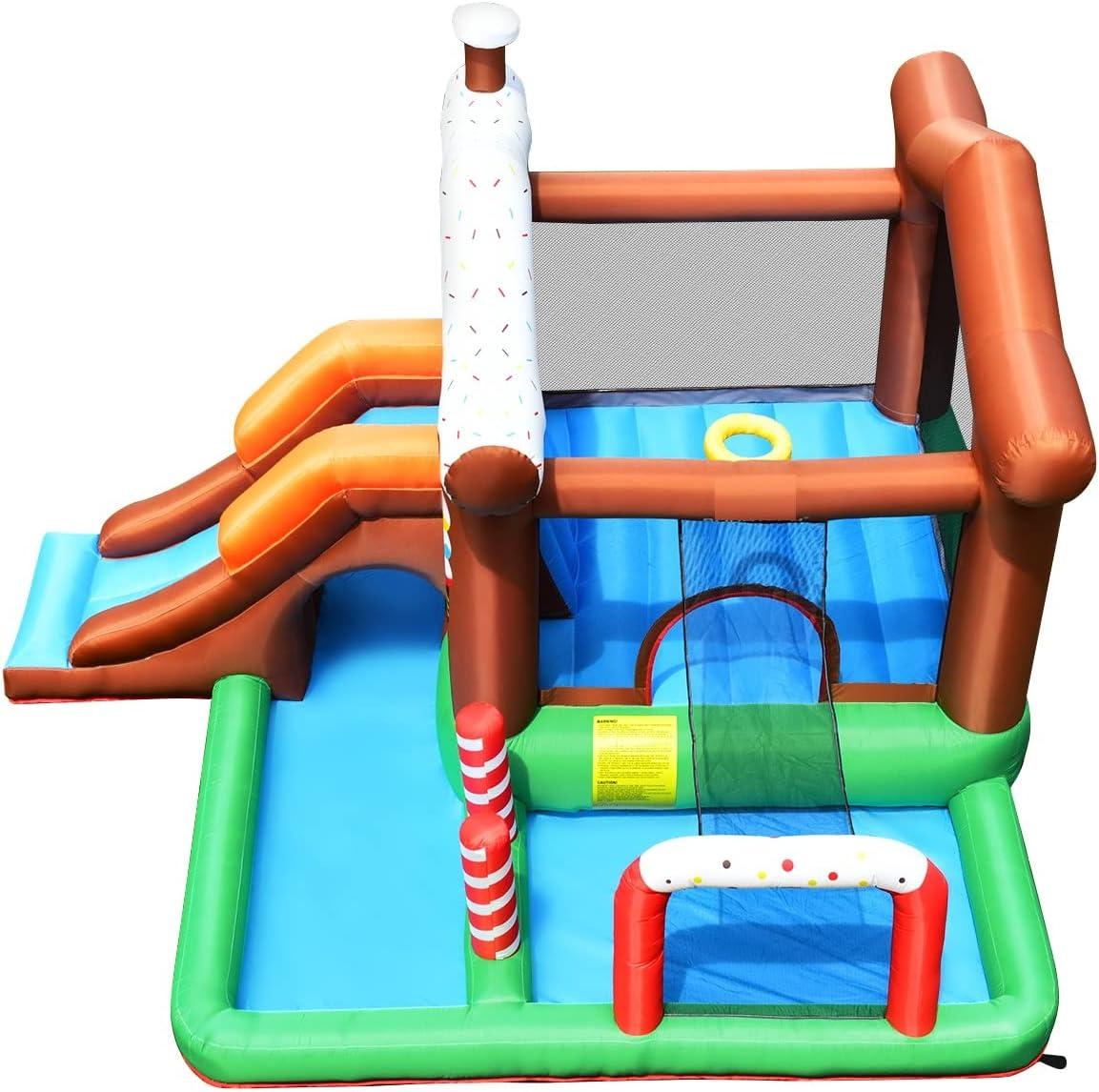 Snow Theme Inflatable Bounce House with Slide and Tunnel