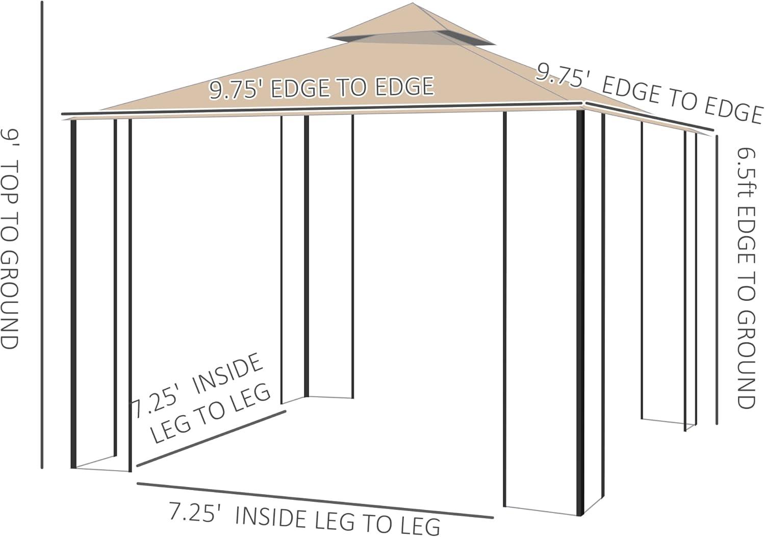 Outsunny 10' x 10' Patio Gazebo with Corner Shelves, Outdoor Gazebo Canopy Shelter with Netting, and Vented Roof, for Garden, Lawn, Backyard and Deck