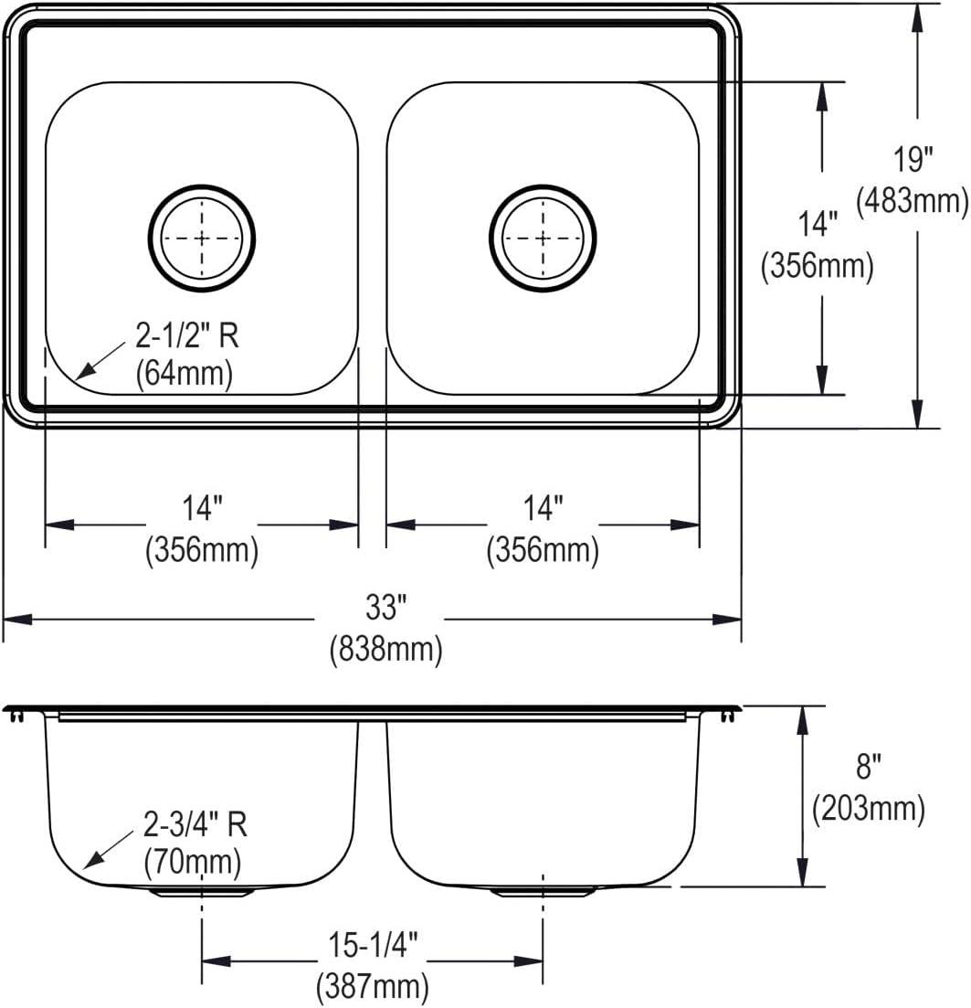 Elite Satin Stainless Steel Double Bowl Drop-In Kitchen Sink