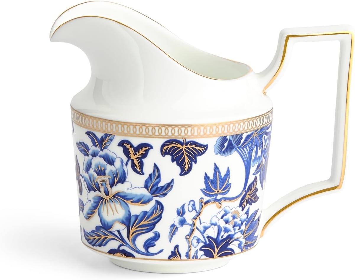 Blue Floral Bone China Creamer with Gold Accents