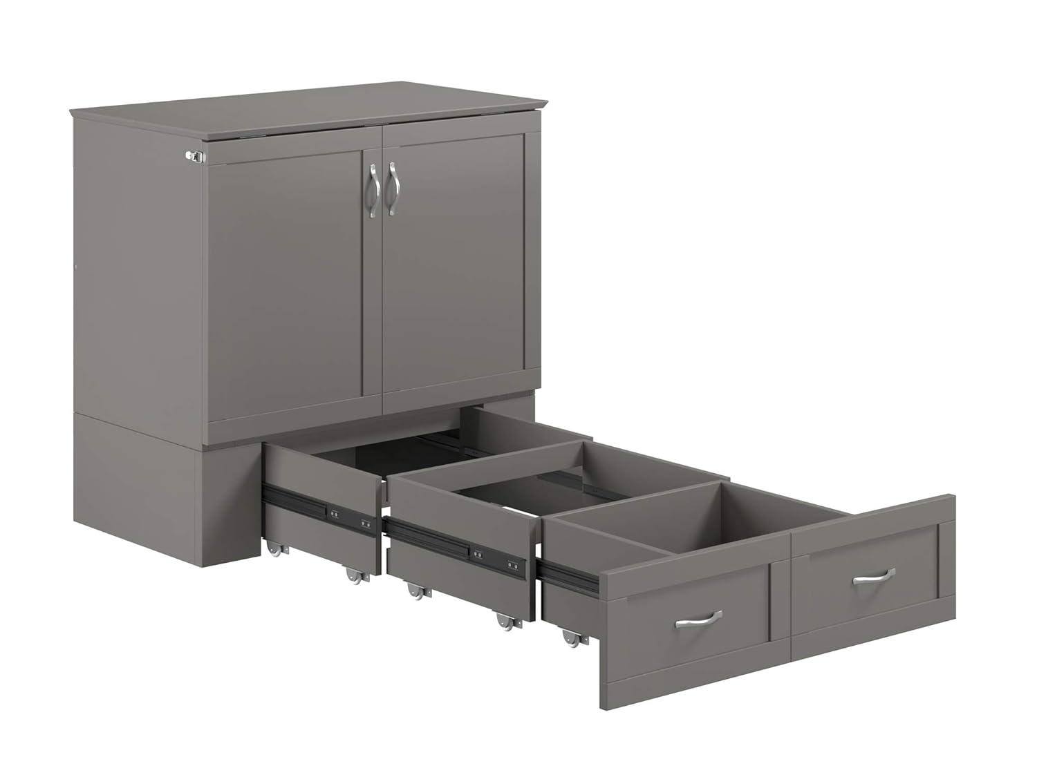 AFI Hamilton Twin XL Solid Wood Murphy Bed Chest with Built-In Charger in Gray
