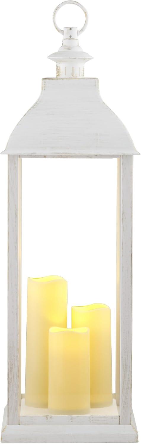 28'' White Outdoor Lantern with LED Candles