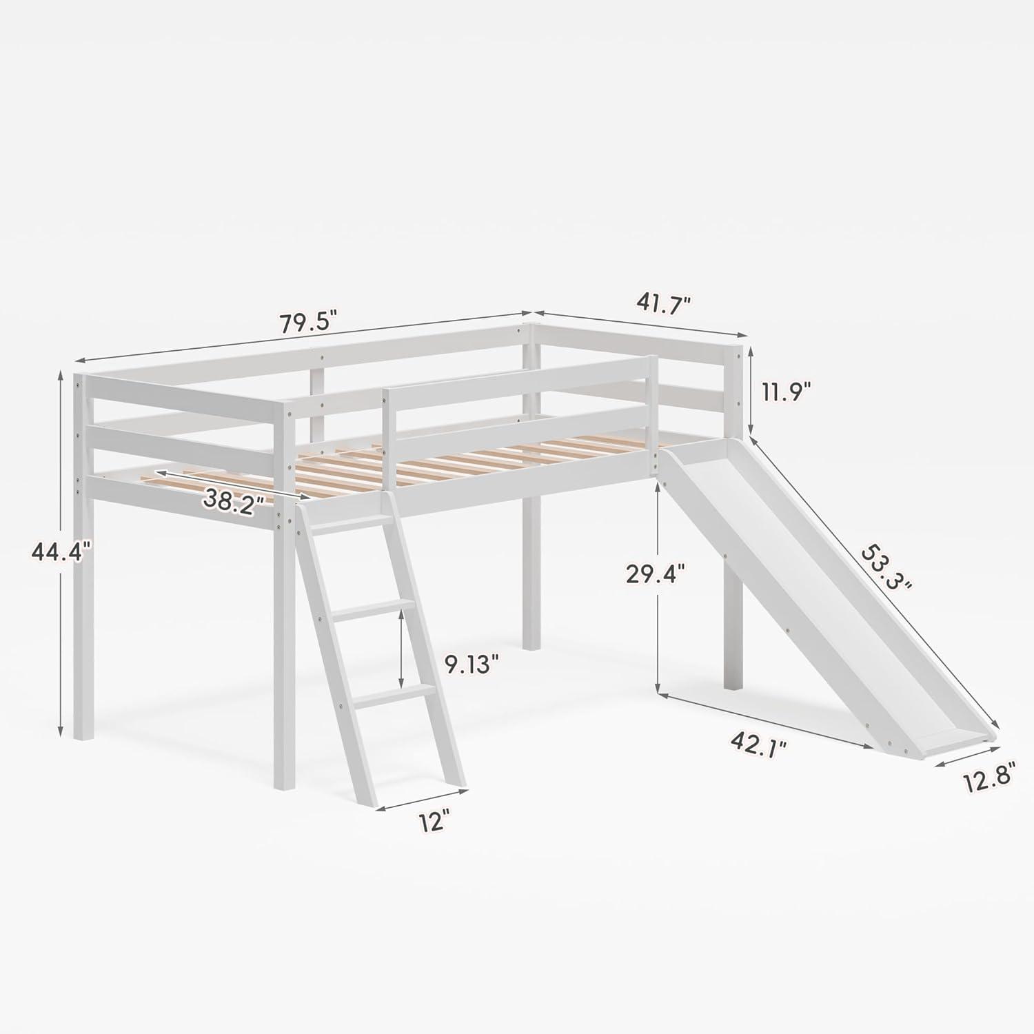 Harper & Bright Designs Kids Loft Bed with Slide,Twin Size Low Loft Beds for Girls Boys Solid Pine Wood Toddler Loft Bed with Ladder and Guard Rails,White
