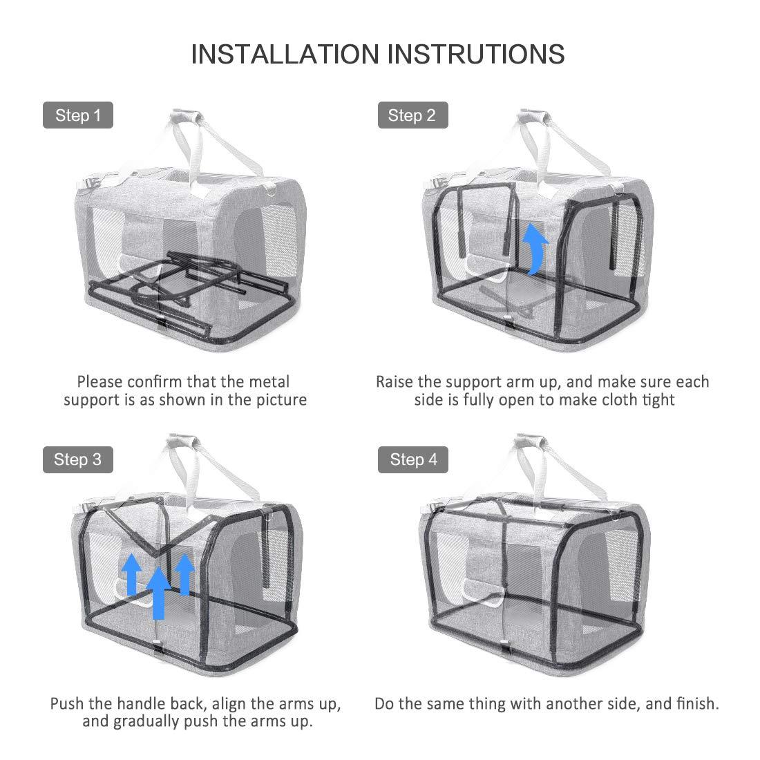Extra Large Cat Carrier Soft Sided, Portable Small Dog Carrier for 2 Cats, 24"x16.5"x16" Car Travel Folding Comfortable Design with Bowl, Grey