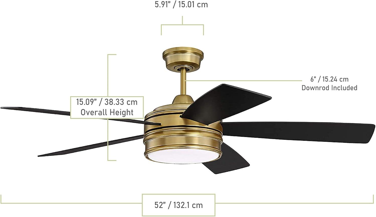 Braxton Satin Brass 52" Ceiling Fan with LED Light and Remote