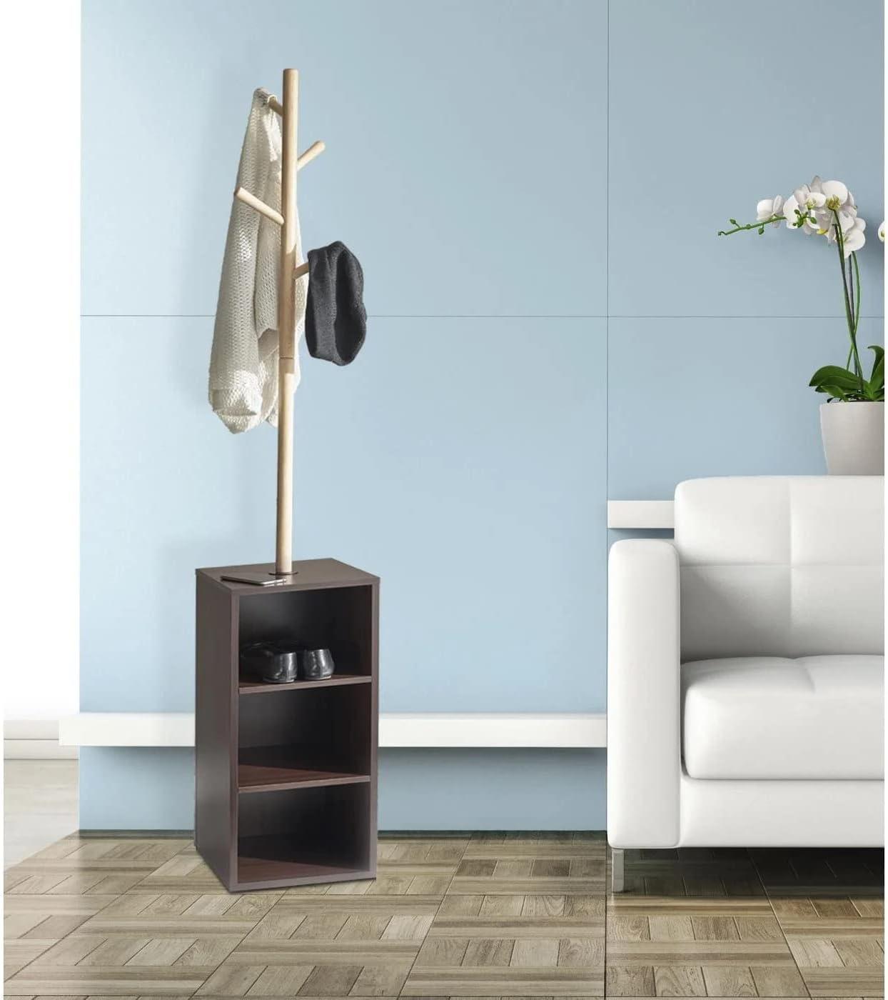 Hutch Storage Coat Rack Walnut - Adesso: Wood Frame, 4 Hooks, Spot Clean, Freestanding Design