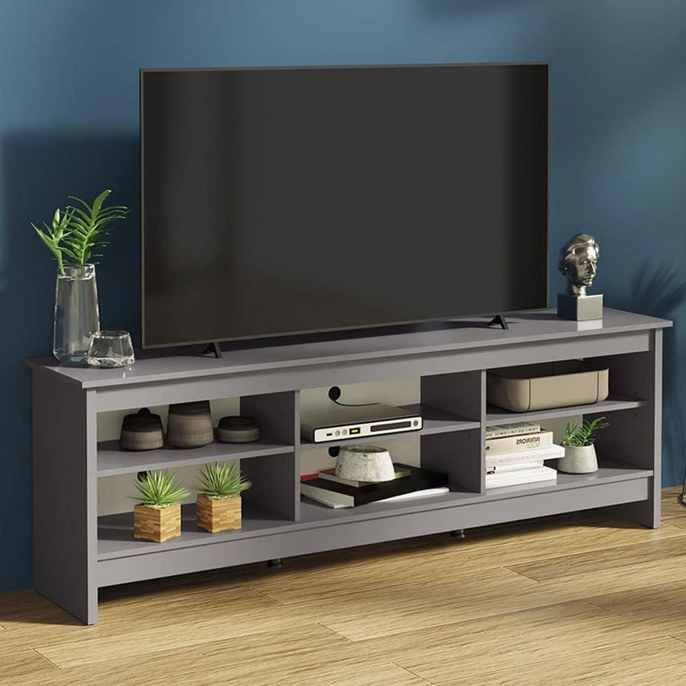 Ebern Designs Media Console TV Stand Entertainment Center with 6 Shelves and Cable Management for 65, 75 Inch Television Living Room and Bedroom Modern Wooden
