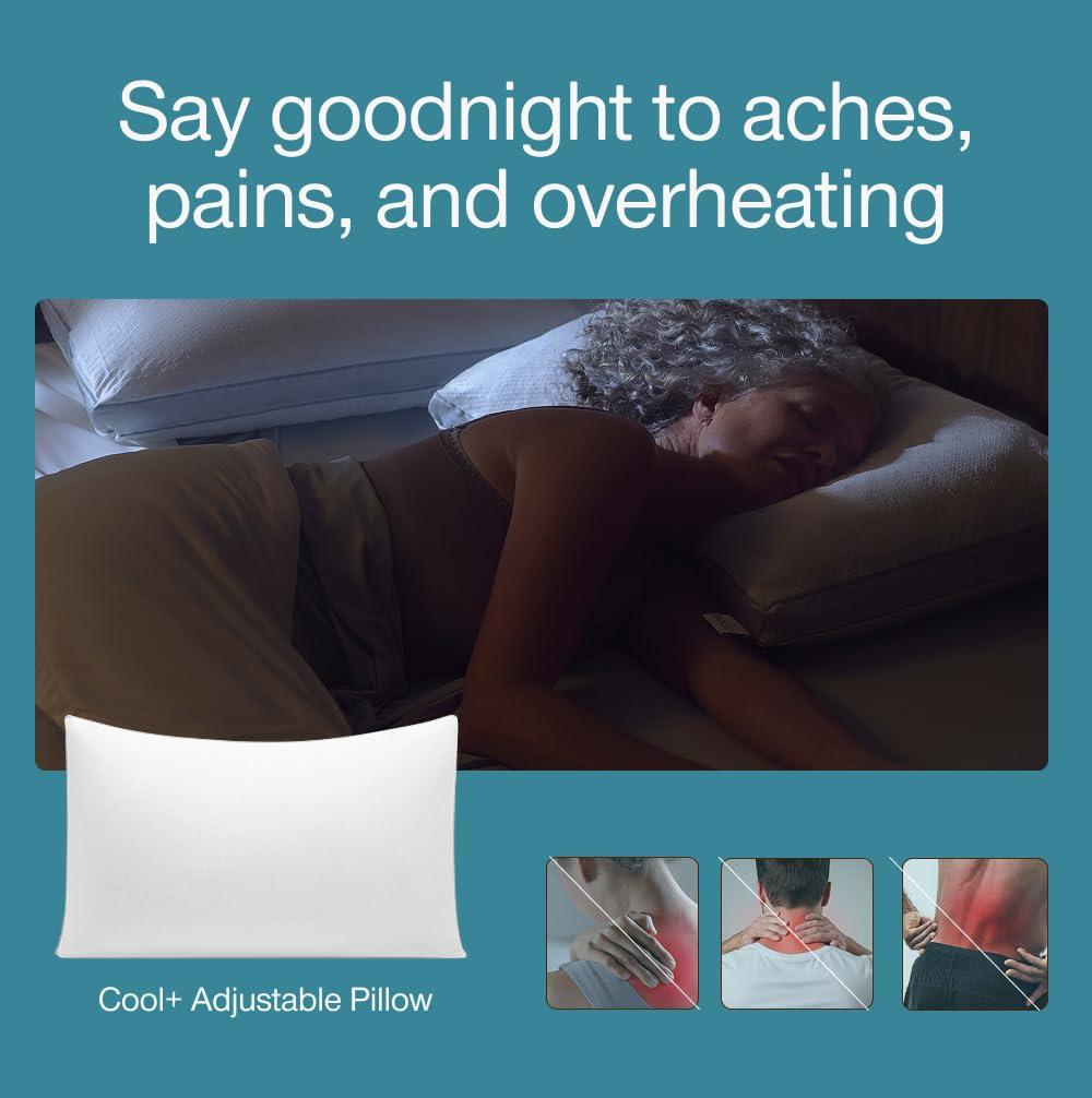 Coop Home Goods The Eden Cool+ Adjustable Pillow, Queen Size Plus Memory Foam Pillows with Cooling Gel, Back, Stomach or Side Sleeper, Neck Support