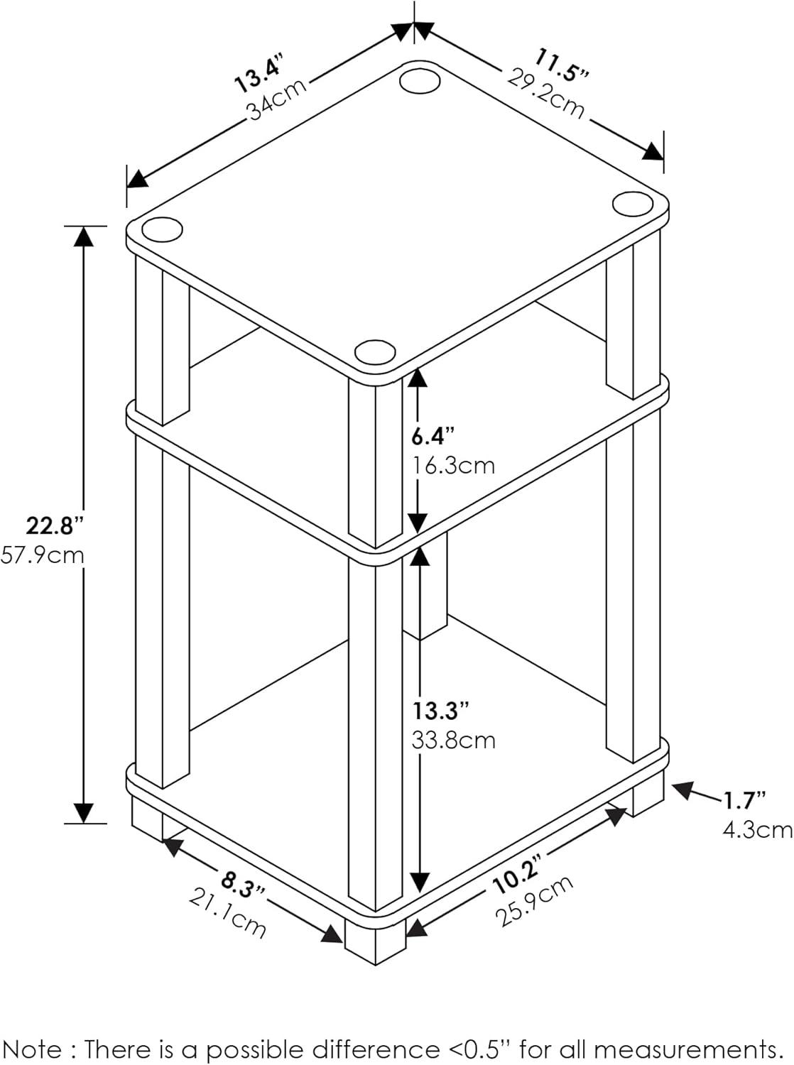 Furinno Just 3-Tier Turn-N-Tube End Table, 1-Pack, Amber Pine/Black