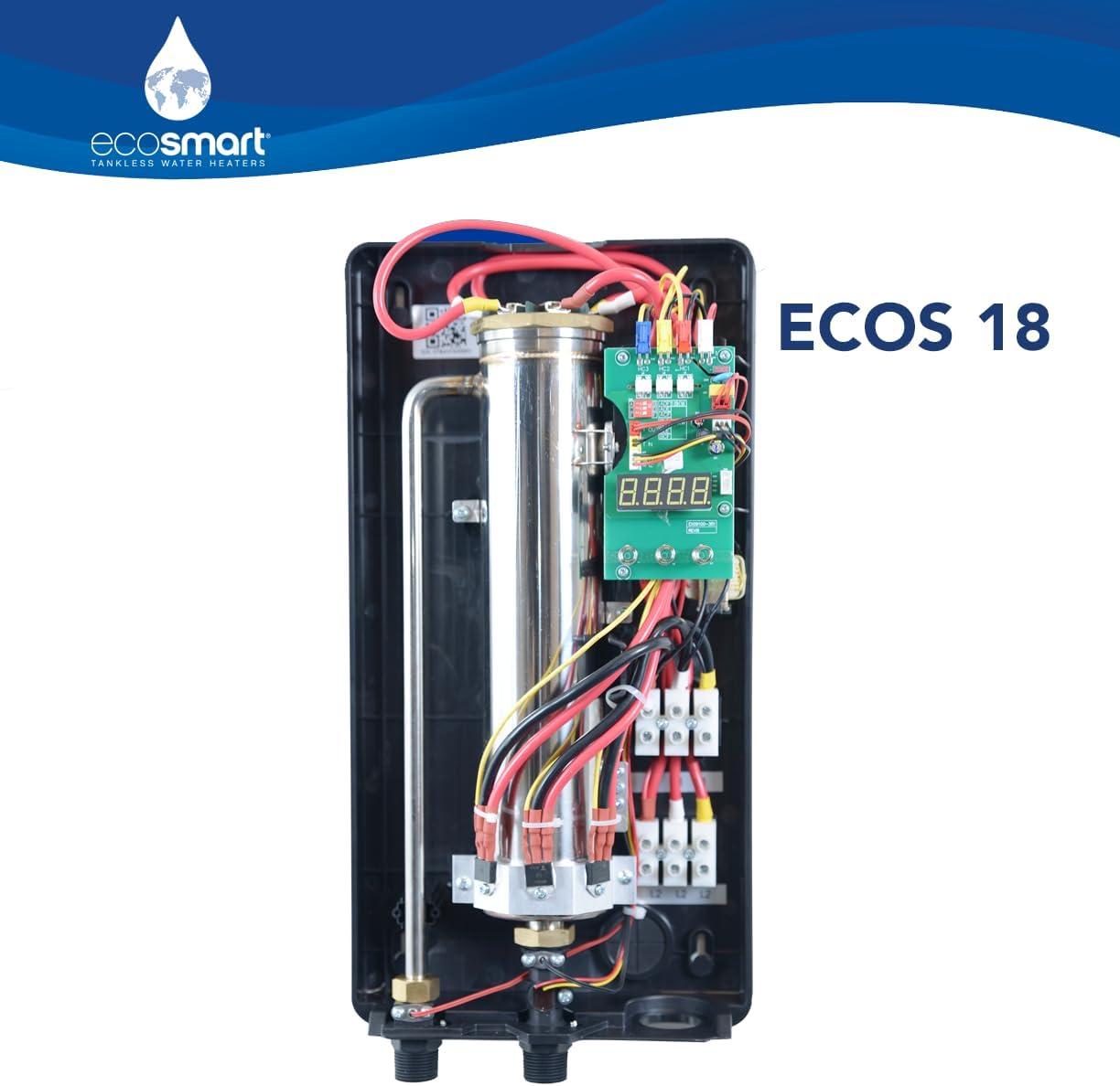EcoSmart ECOS 18 Tankless Electric Water Heater, 18 Kw at 240 Volts, 75 Amps with Patented Self Modulating Technology