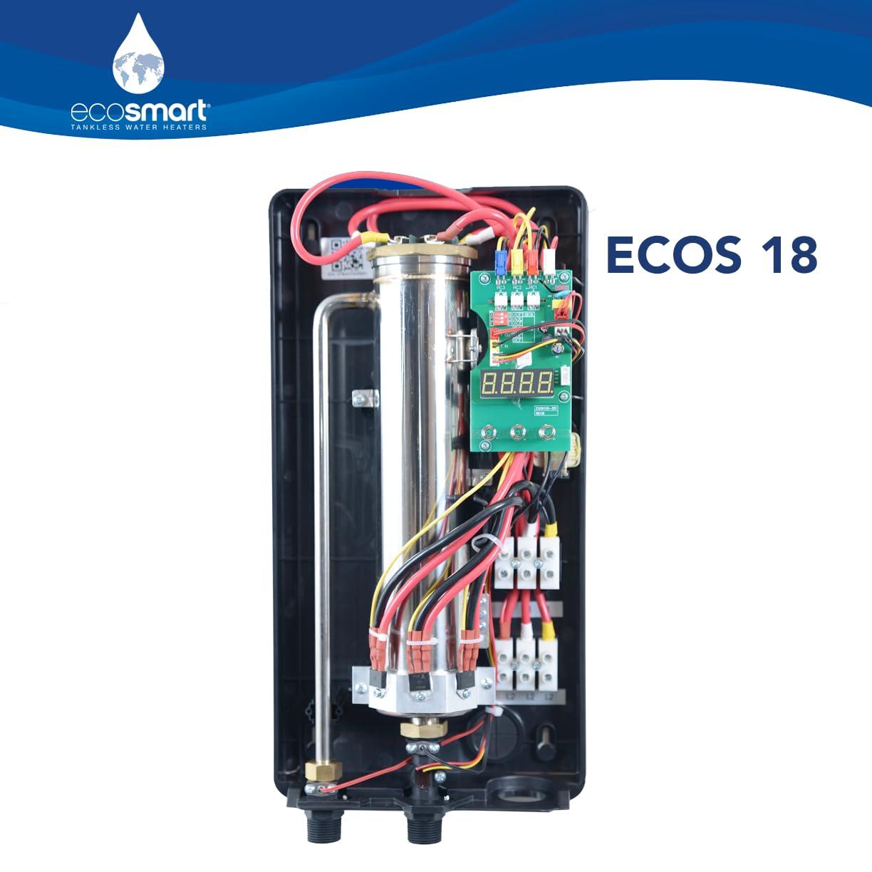 EcoSmart ECOS 18 Tankless Electric Water Heater, 18 Kw at 240 Volts, 75 Amps with Patented Self Modulating Technology