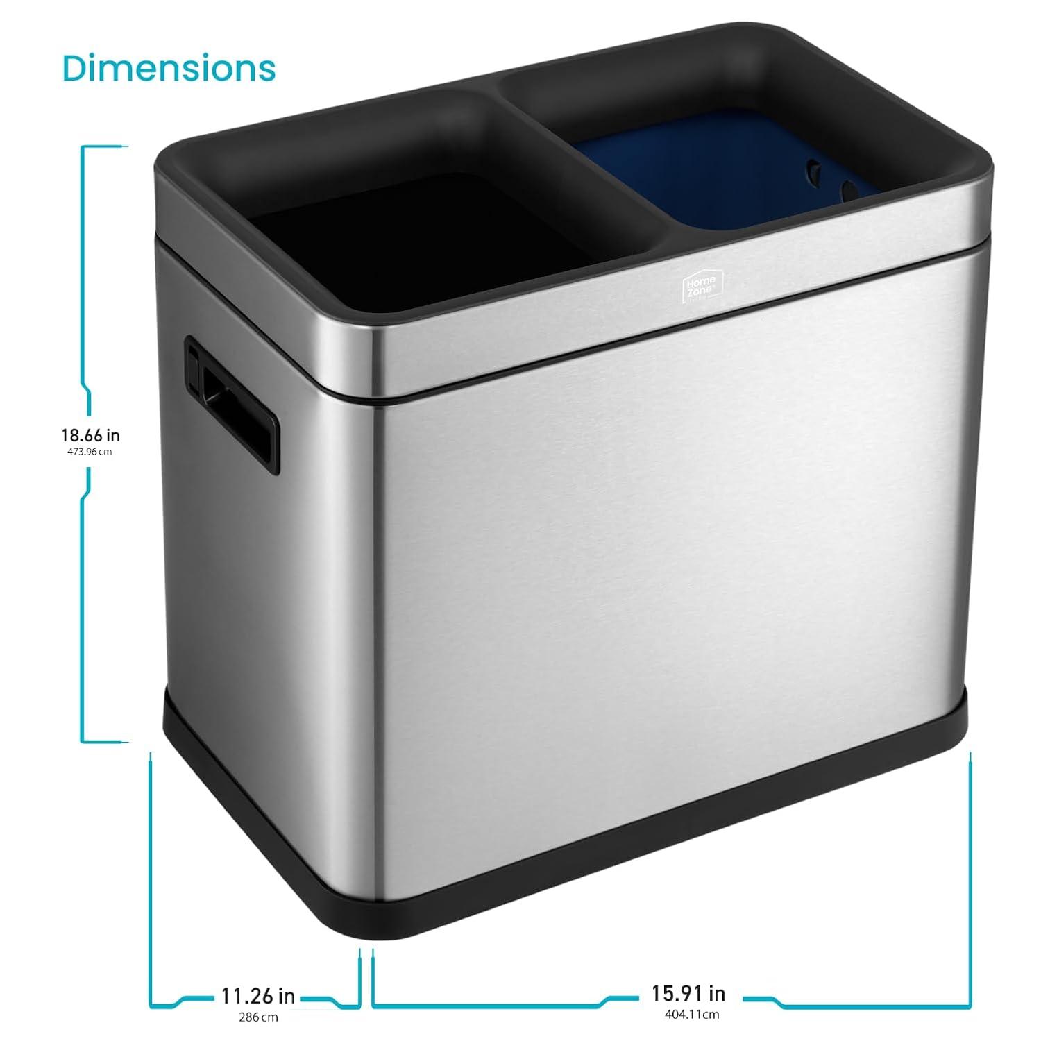 Home Zone Living Home Zone Living Open Top Trash Can Dual Removable Liners for Trash and Recycling Stainless Steel