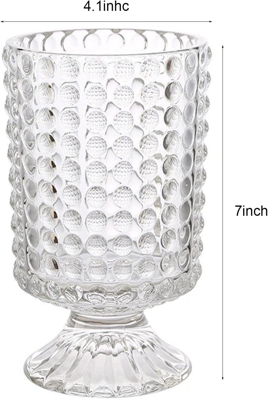 7 Inch Modern Glass Vase with Embossed Ribbed Base - Clear Hydroponic Design for Home Decor, Weddings Party Living Room, Dining Table Floral Arrangement Centerpiece