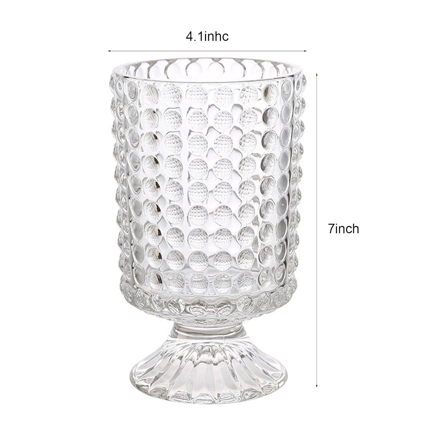 7 Inch Modern Glass Vase with Embossed Ribbed Base - Clear Hydroponic Design for Home Decor, Weddings Party Living Room, Dining Table Floral Arrangement Centerpiece