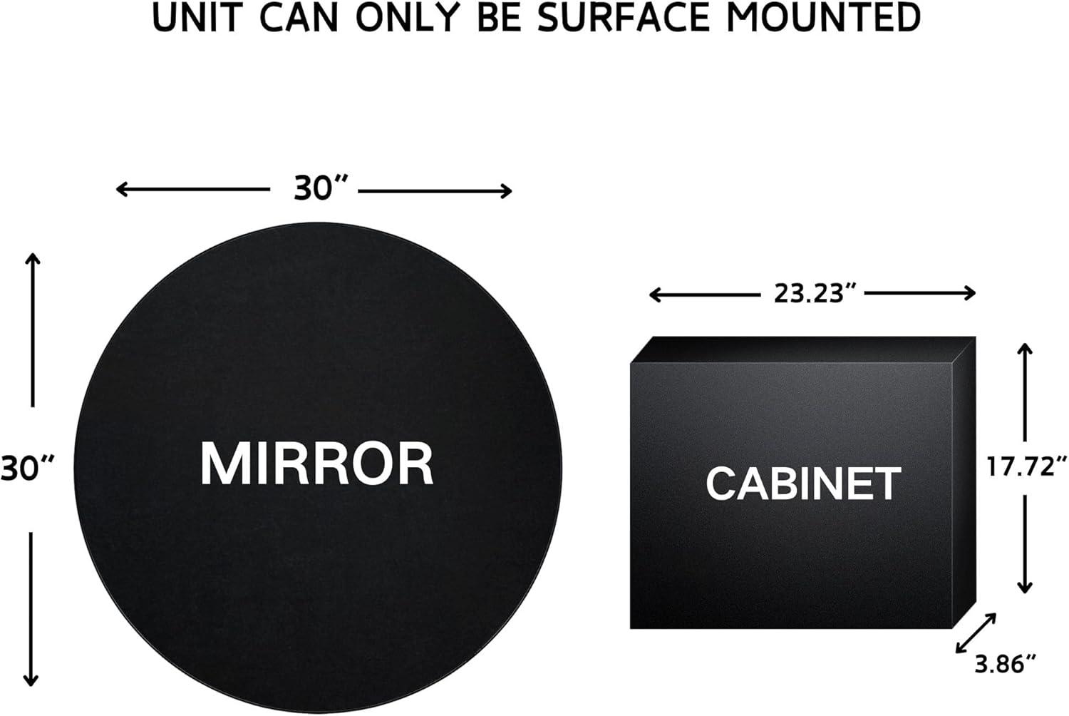 TEHOME  Myriel 30 in. W x 30 in. Surface Mount Round Circle Bathroom Metal Framed Medicine Cabinet with Mirror in Matt Black