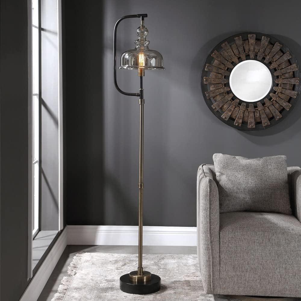 Uttermost Elieser Contemporary Steel and Glass Floor Lamp in Antique Brass