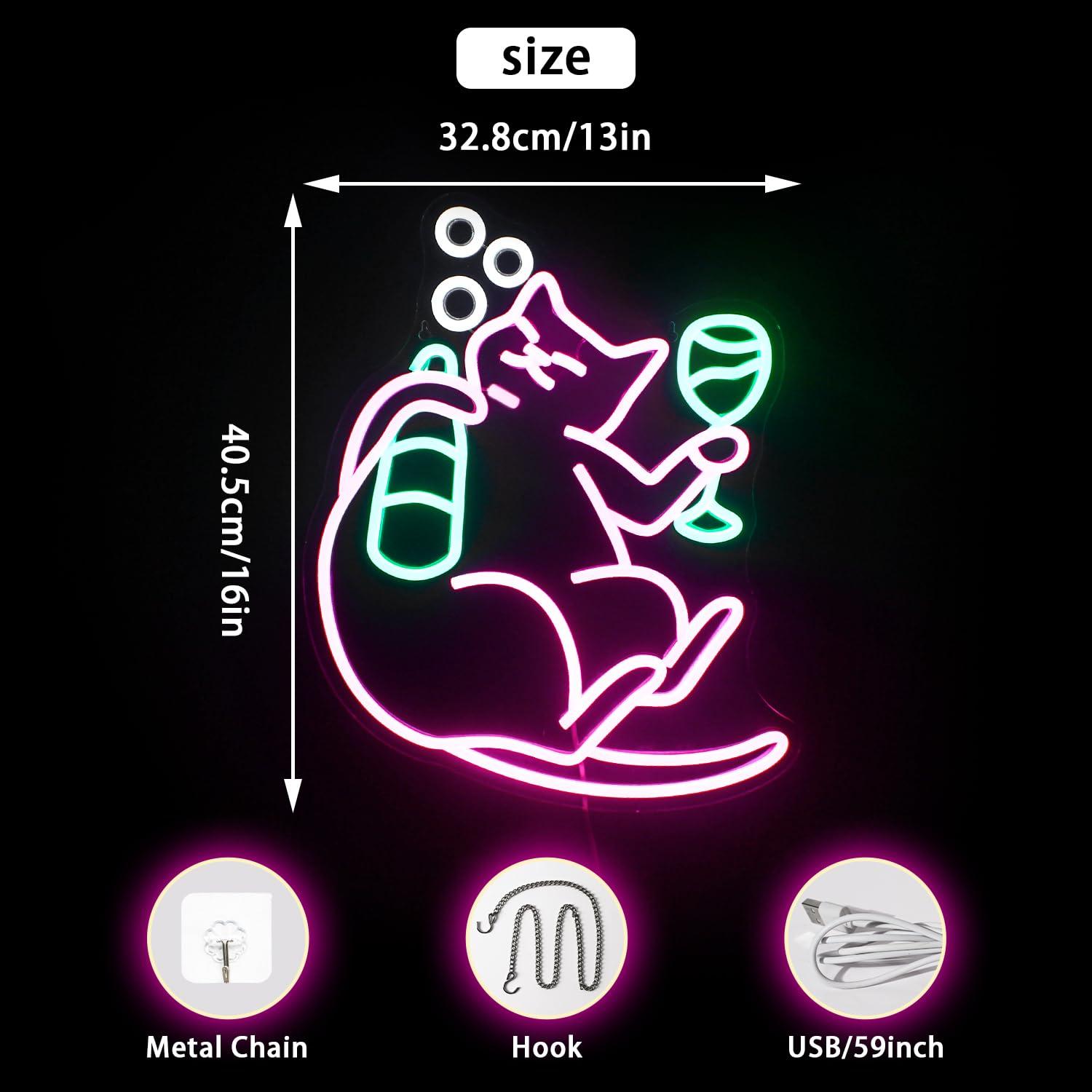 NOSUN Cat Beer Neon Sign Funny Bar Neon Signs for Wall Decor with Dimmable Cat Beer Led Sign Pink Animal Bar Light Up Signs for Bedroom Men Cave Home Birthday Party Home Bar Decor