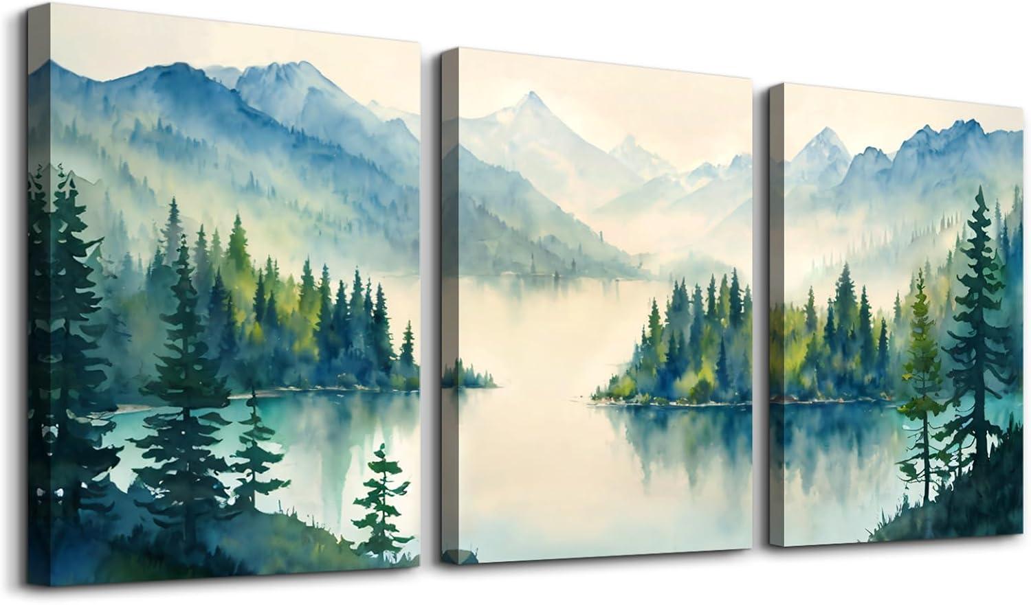 Wall Art for Living Room Modern Wall Decor for Bedroom Office Decor Abstract Mountain Forest Landscapes Ink Painting 3 Piece Framed Canvas Art Prints Ready to Hang Wall Pictures Home Decor