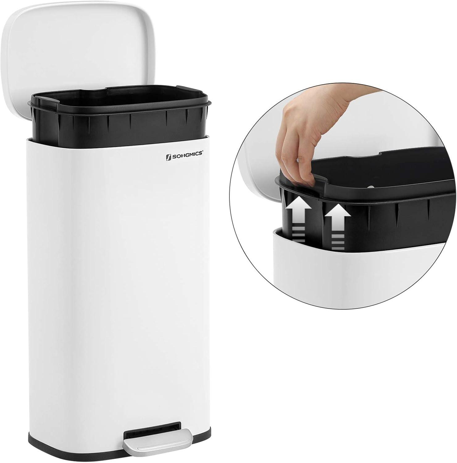 8 Gallon Trash Can with Lid, Garbage Can, Stainless Steel Small Waste Bin with Step Pedal and Inner Bucket, Soft Close, Kitchen