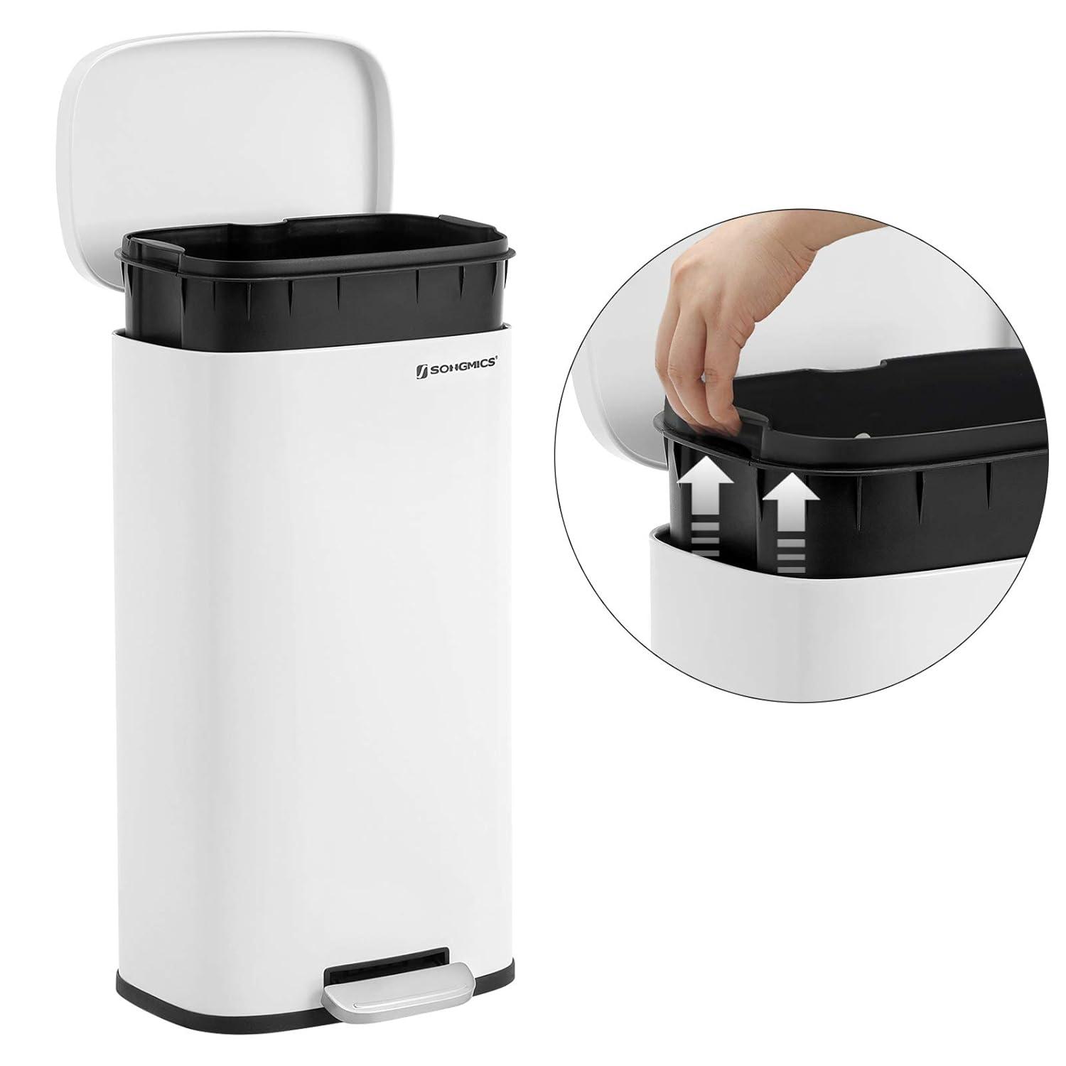 8 Gallon Trash Can with Lid, Garbage Can, Stainless Steel Small Waste Bin with Step Pedal and Inner Bucket, Soft Close, Kitchen