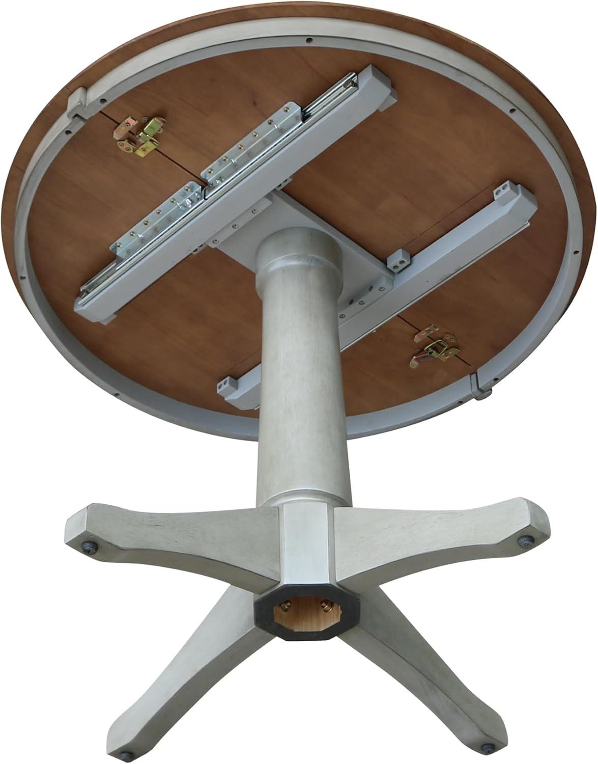 International Concepts 36" Round Top Pedestal Table With 12" Leaf - Dining Height - Distressed Hickory/Stone