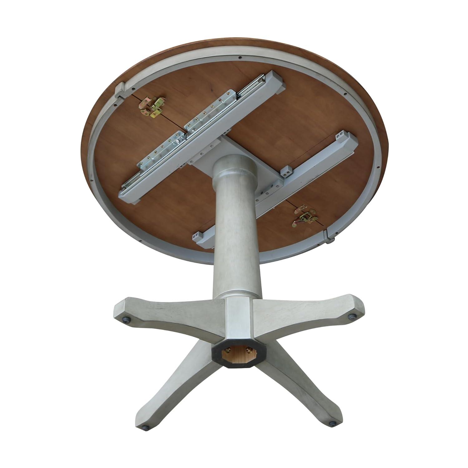 International Concepts 36" Round Top Pedestal Table With 12" Leaf - Dining Height - Distressed Hickory/Stone