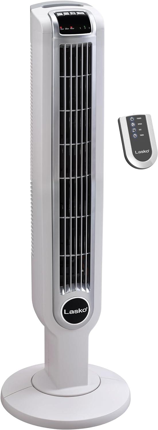 Lasko 36" White Oscillating Tower Fan with Remote and Timer