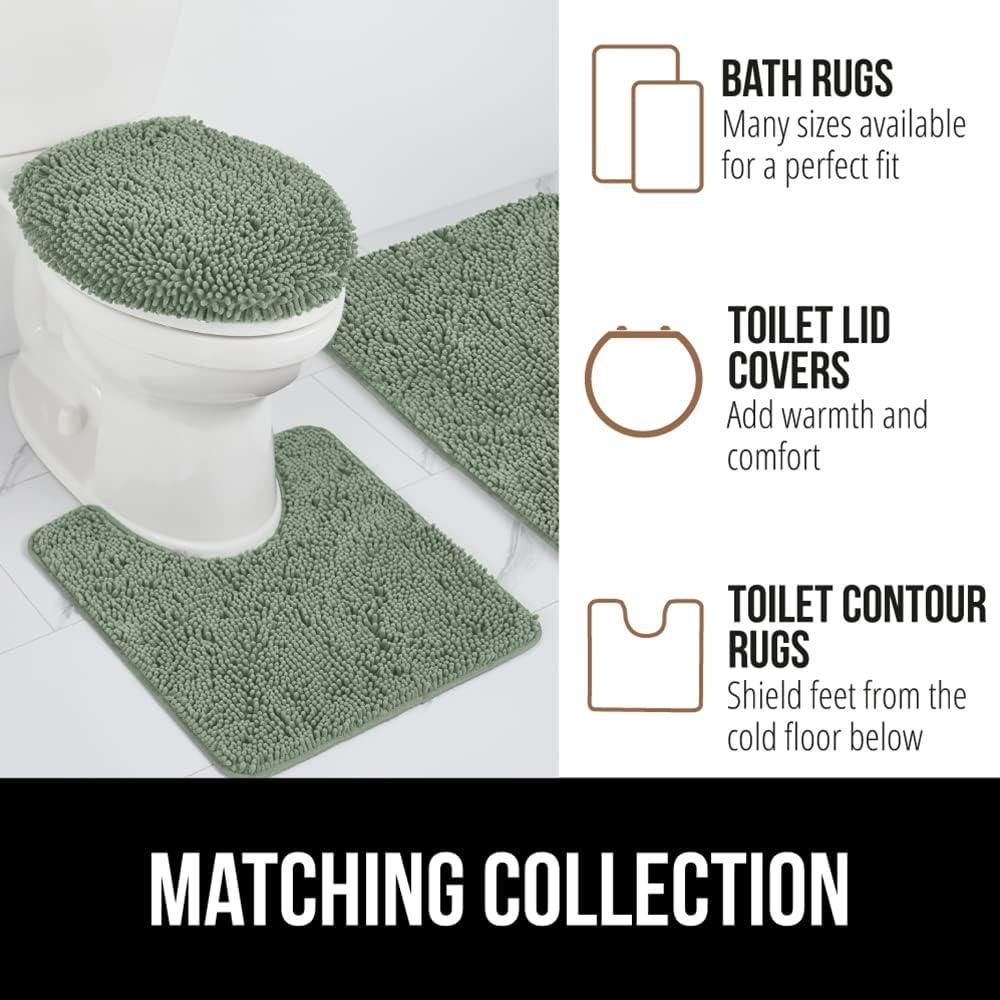 Gorilla Grip Chenille Bath Rug 24x17, Rubber Backing Quick Dry Washable Microfiber Mats, Sage Green