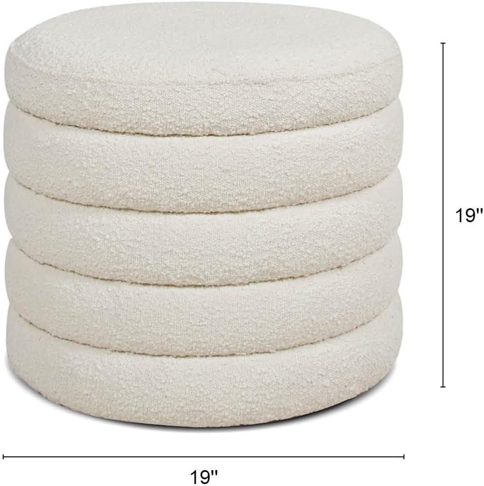 NicBex Modern 19" Round Storage Ottoman Wood Footstools with Boucle Fabric for Bedroom and Living Room, White