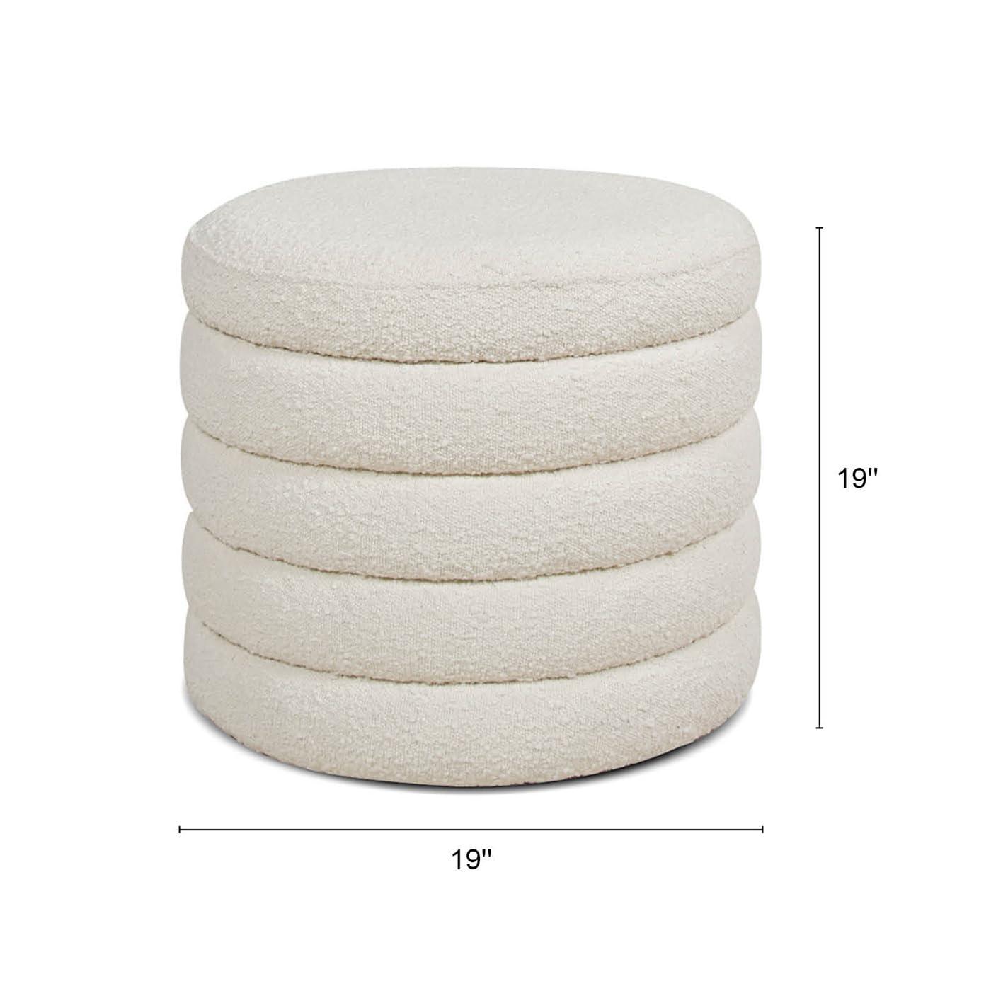 NicBex Modern 19" Round Storage Ottoman Wood Footstools with Boucle Fabric for Bedroom and Living Room, White