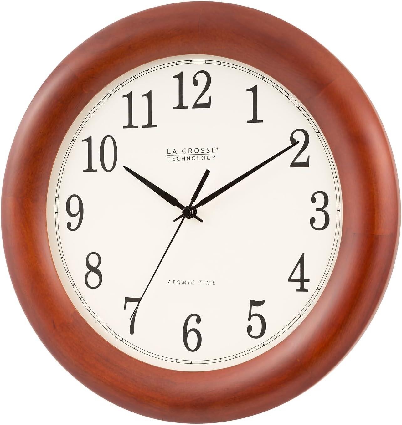 La Crosse Technology 12.5-in. Cherry Finish Oak Wood Atomic Analog Wall Clock, WT-3122A