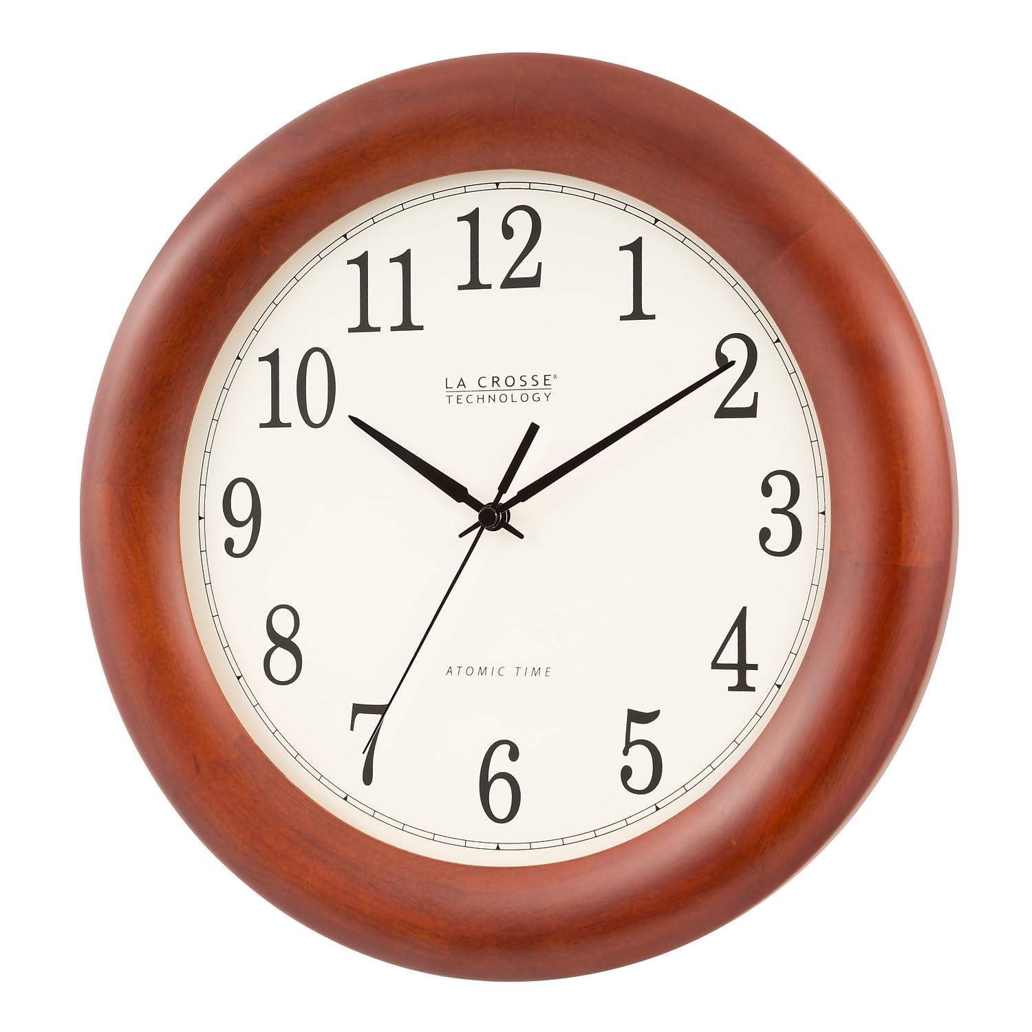 La Crosse Technology 12.5-in. Cherry Finish Oak Wood Atomic Analog Wall Clock, WT-3122A