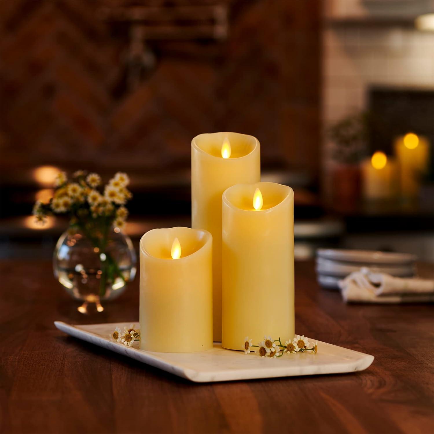 Luminara Flameless LED Candle, Moving Flame Pillar, Remote Ready, Timer, Battery Operated, Vanilla Honey Scented, Ivory (3.5 in x 7 in)