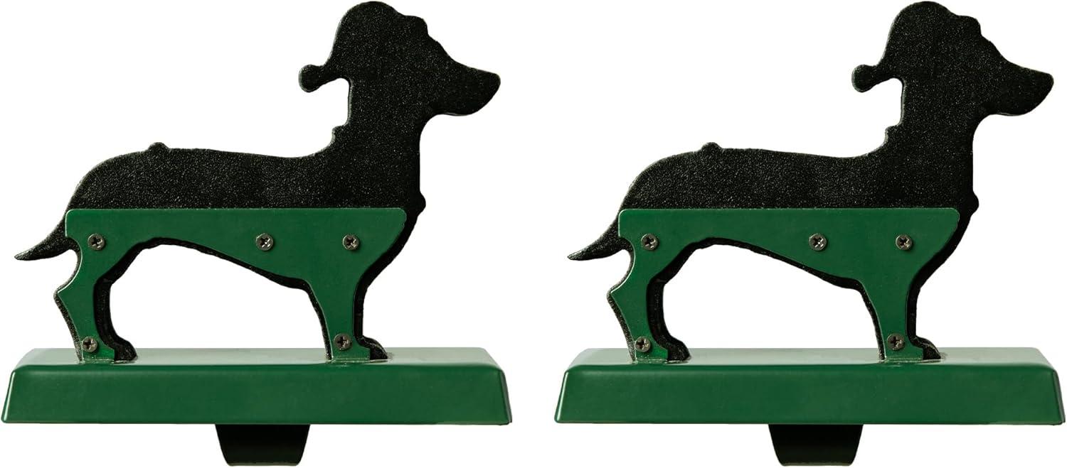 Plaid Dachshund Wooden and Metal Christmas Stocking Holders, Set of 2