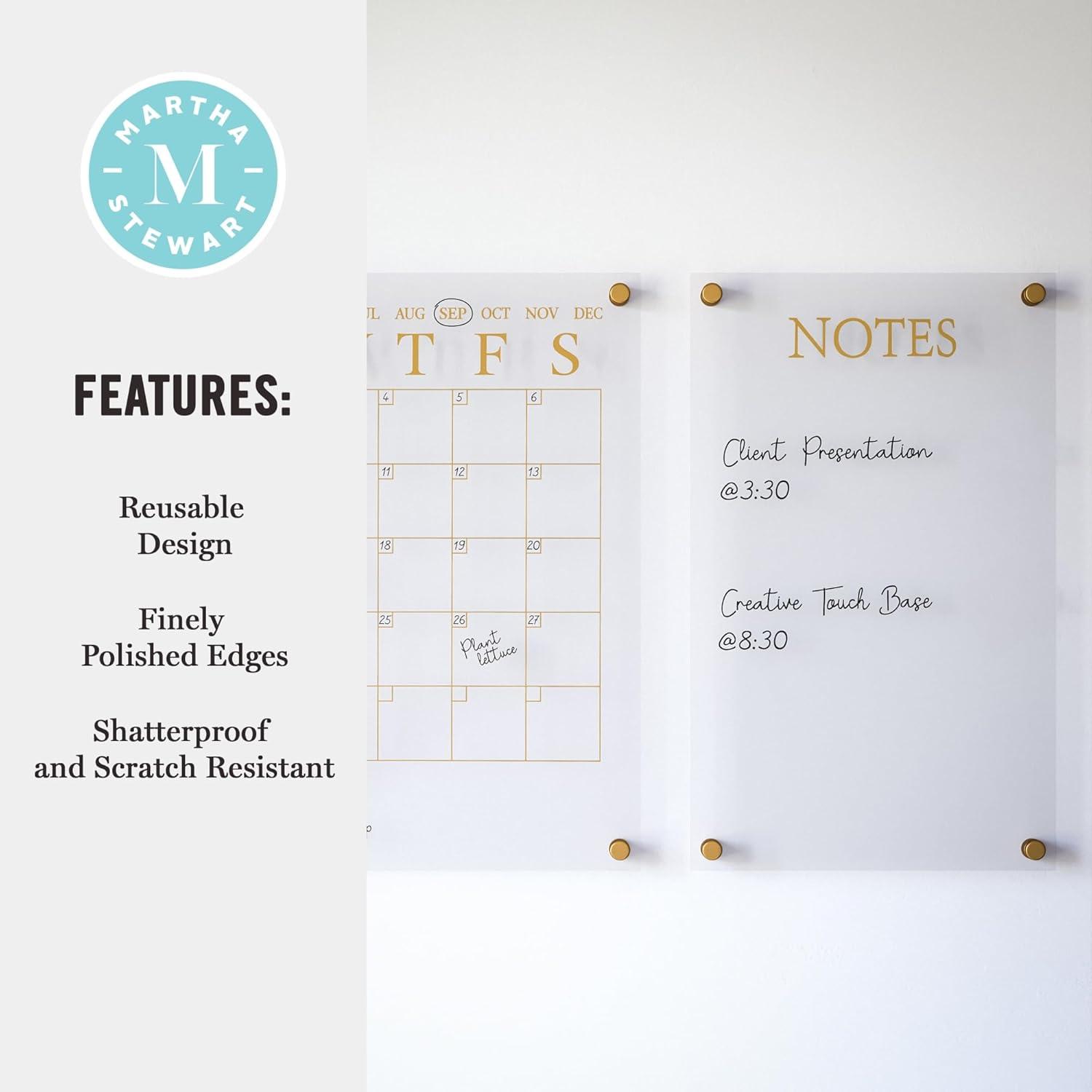 Thomas Martha Stewart Acrylic Wall Calendar and Notes Board with Marker and Mounting Hardware