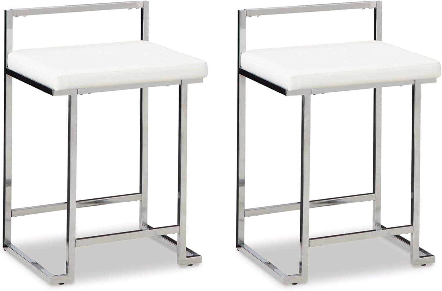 Contemporary White Faux Leather 24" Counter Stool with Chrome Metal Frame